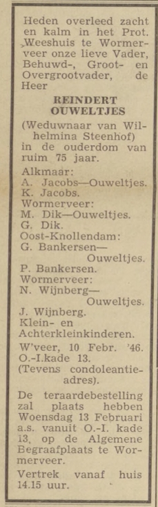 Reindert Ouweltjes overleden